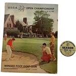 1959 US Open Championship Winged Foot Seasons Ground Badge & Program - Nicklaus Amateur