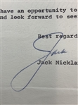 Jack Nicklaus Signed Letter on His Business Letterhead JSA ALOA
