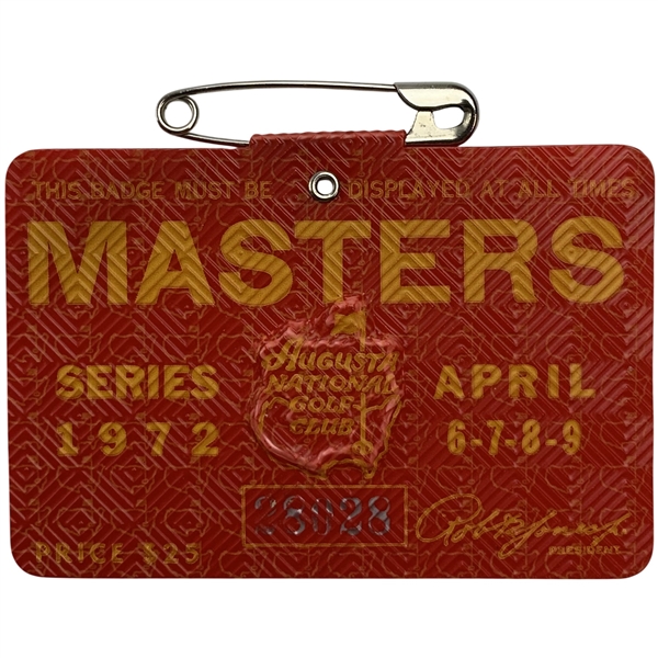 1972 Masters Tournament SERIES Badge #28028 - Jack Nicklaus Winner