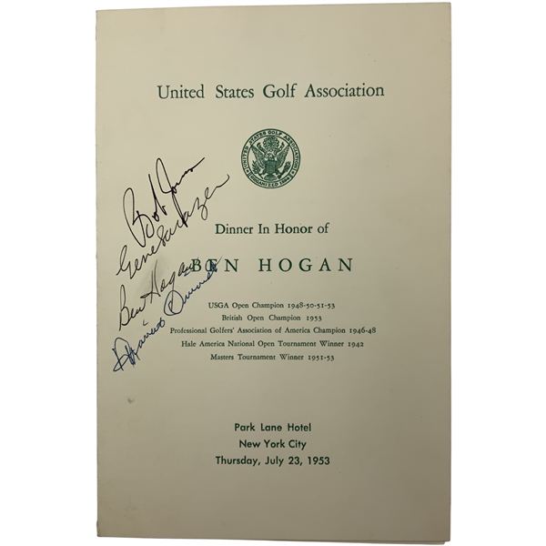 Ben Hogan, Bobby Jones, Gene Sarazen & Francis Ouimet Signed 1953 USGA Ben Hogan Dinner Program JSA ALOA