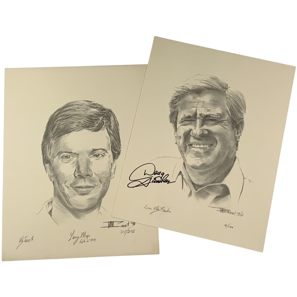 Larry Mize and Doug Sanders Signed William Van Zandt Limited Edition Golf Portraits JSA ALOA