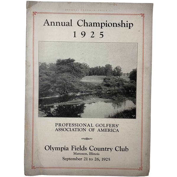 1925 PGA Championship at Olympia Fields Program - Walter Hagen Win - Only Known Publicly Offered Example!