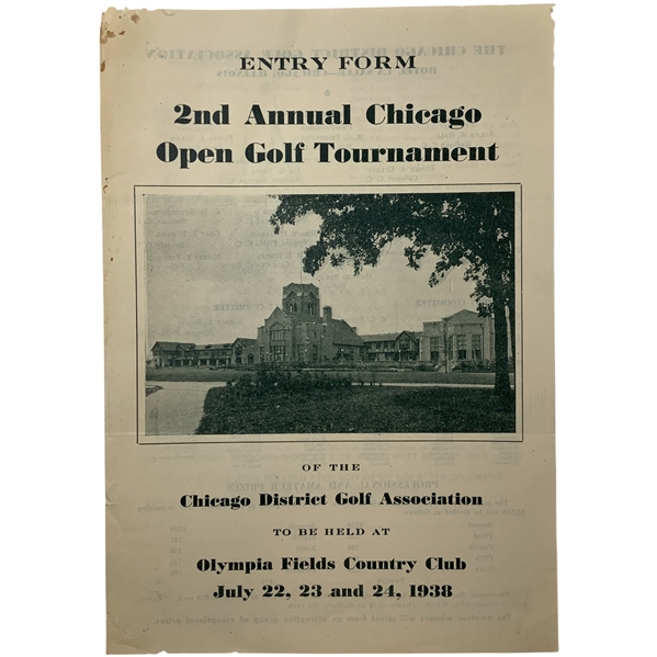 1938 Chicago Open Golf Tournament Entry Form and Brochure - Sam Snead Win