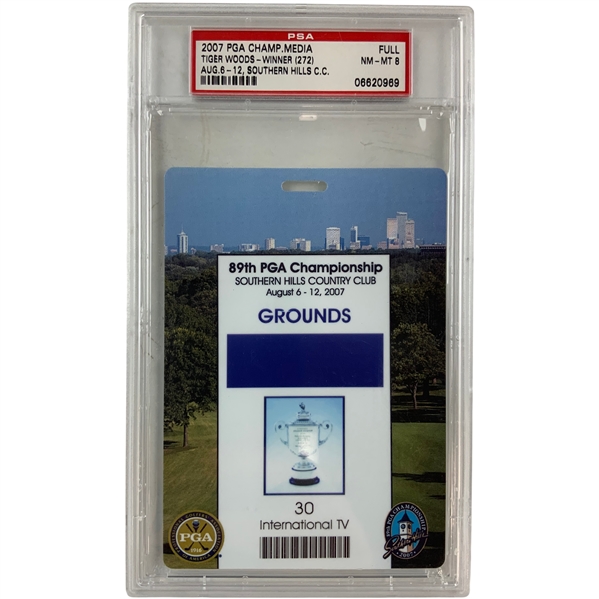2007 PGA Championship Tiger Woods Winner Full Media Credential Badge PSA 8 NM-MT