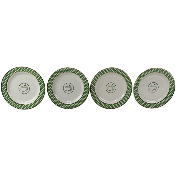 A Set of Four Masters Tournament Cocktail Plates with Green Geometric Lattice Border