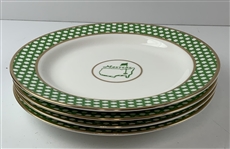 A Set of Four Masters Tournament Cocktail Plates with Green Geometric Lattice Border