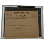 1927 Bobby Jones U.S. Amateur Championship Western Union Telegram - Minikahda