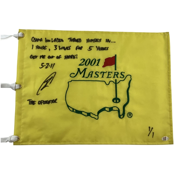Robert J. ONeill Signed 2001 Masters Tournament Pin Flag with Osama Bin Laden Inscription PSA #3C10984