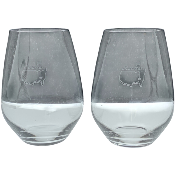 Masters Stemless Wine Glasses w/ Beveled Base & Etched Logo On Front