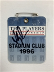 Fred Couples Signed 1996 Players Championship Stadium Club Badge And Augusta National Scorecard JSA ALOA