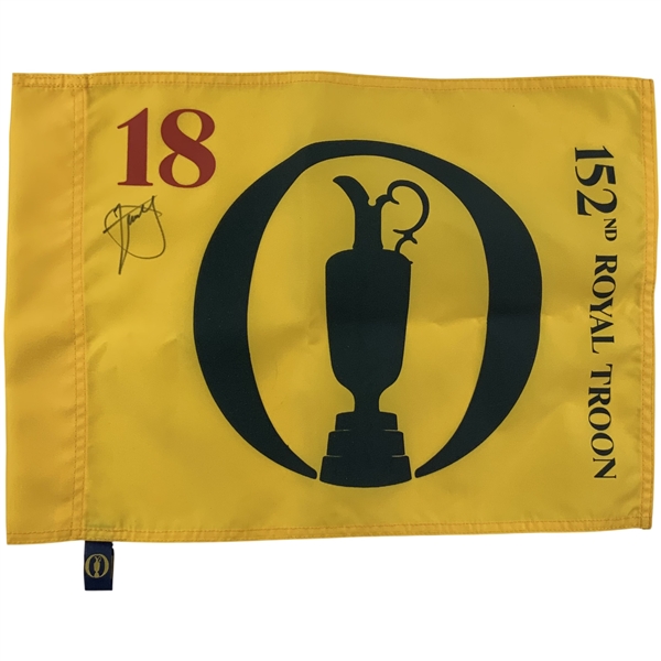 Xander Schauffele Signed 2024 The Open at Royal Troon Yellow Screen Flag JSA ALOA