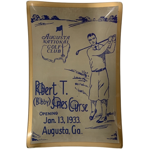 Vintage Augusta National Golf Club Bobby Jones Commemorative Glass Tray with Original Box