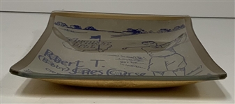 Vintage Augusta National Golf Club Bobby Jones Commemorative Glass Tray with Original Box