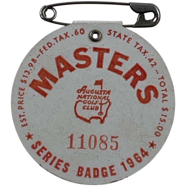 1964 Masters Tournament SERIES Badge #11085 - Arnold Palmer Winner