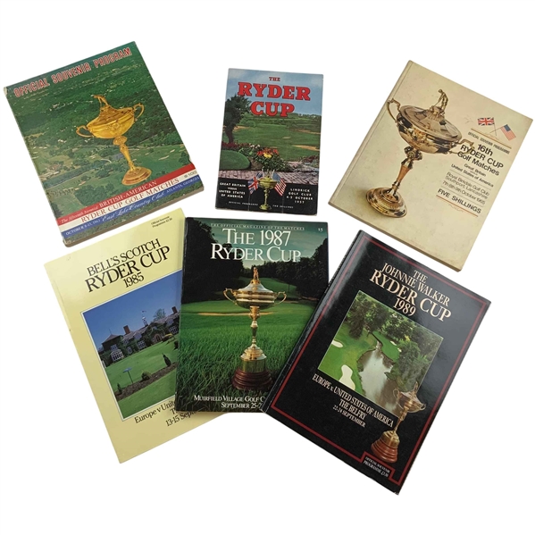 Collection of Six Ryder Cup Official Souvenir Programs and Magazines 1957-1989