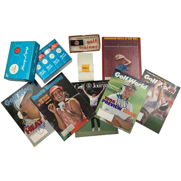 Pepper, Lopez, Bradley, Sorenstam, Inkster & Sheehan Signed Magazines & Nancy Lopez Golf Balls & Swing Weight Trainer JSA ALOA