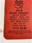 1959 Masters Tournament 2nd Rd Ticket #510 w/ Original String - Jack Nicklaus Masters Debut