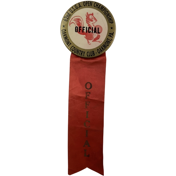 1962 US Open at Oakmont CC Officials Badge Ribbon - Jack 1st Pro Win - Rare!