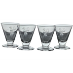 Set of Four Libbey Glass The Golfer Pattern Footed Glasses