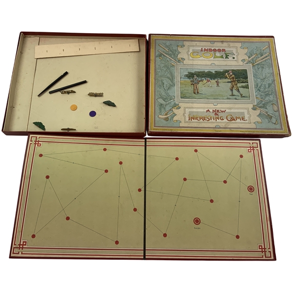 Antique J.W. Spear and Sons Indoor Golf Board Game with Cast Metal Hazards