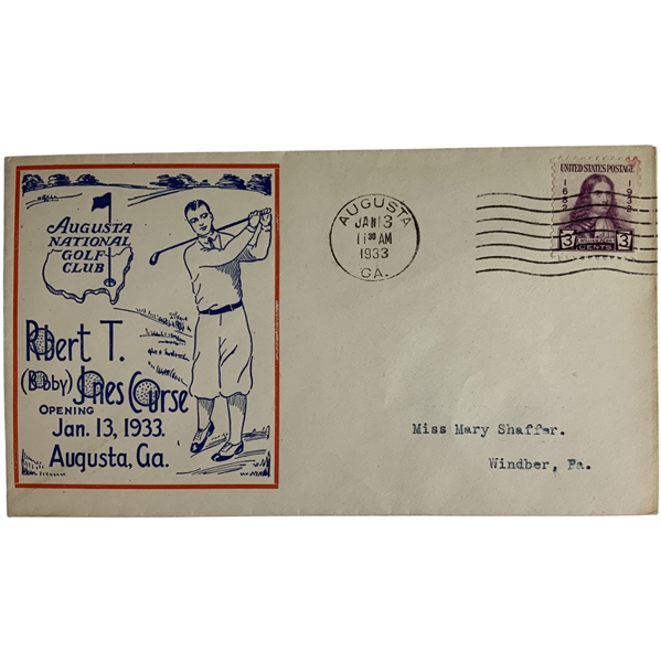 1933 Augusta National Golf Club Official Opening Day Commemorative Postal Cover Postmarked January 13
