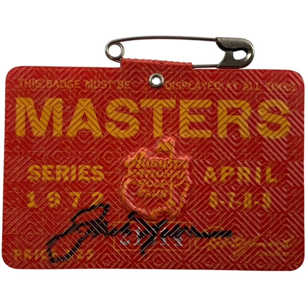 Jack Nicklaus Signed 1972 Masters Tournament SERIES Badge #21314 JSA ALOA