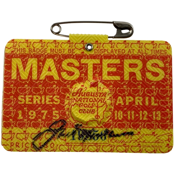 Jack Nicklaus Signed 1975 Masters Tournament SERIES Badge #19858 JSA ALOA