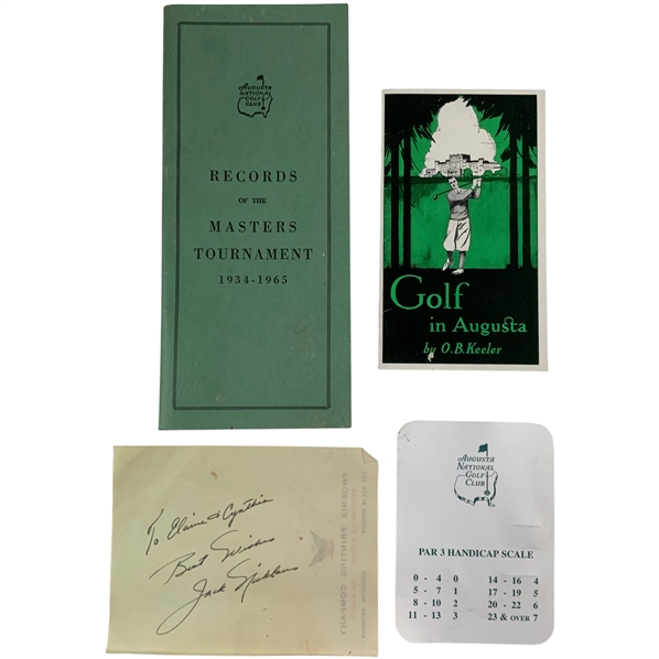 A Collection of Vintage Augusta National Golf Club and Masters Tournament Memorabilia Including a Jack Nicklaus Inscribed Autograph JSA ALOA