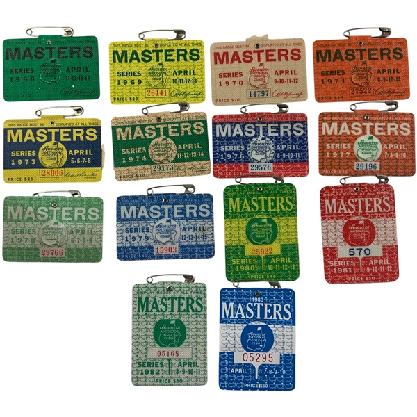 Collection of 14 Masters Tournament Series Badges 1968-1983