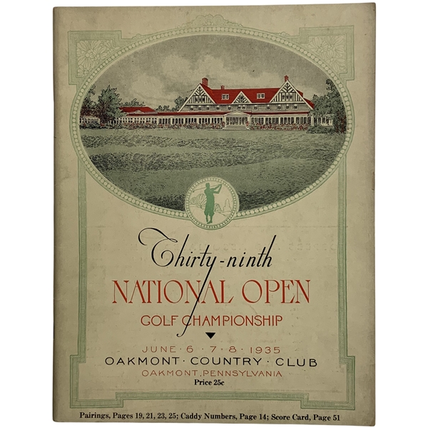 1935 US Open at Oakmont Country Club Official Program