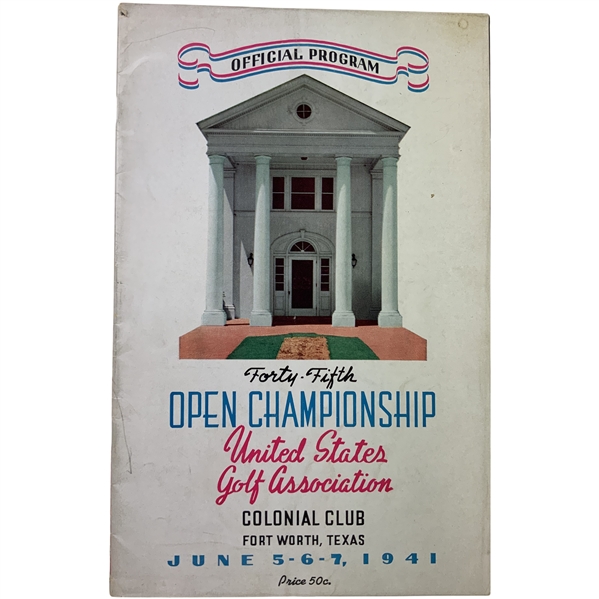 1941 US Open Championship at Colonial CC Program - Craig Wood Winner