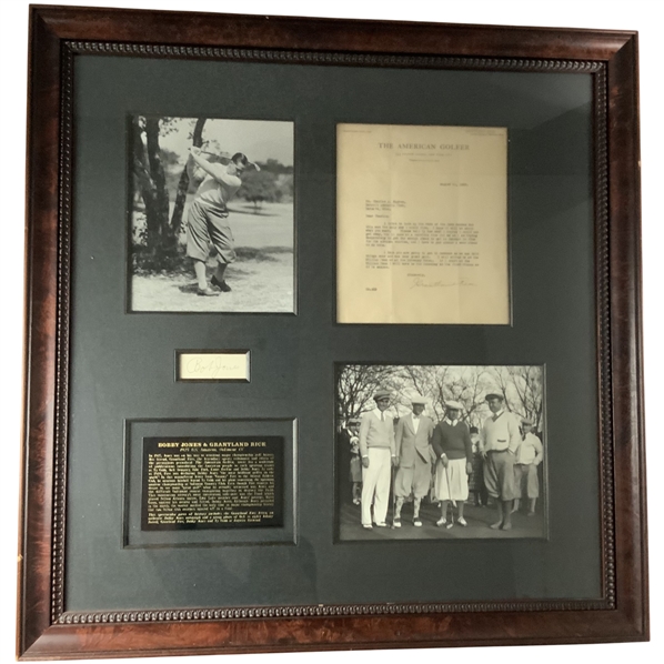 Bobby Jones & Grantland Rice Signed 1925 US Amateur Display w/ American Golfer Letter - Framed JSA ALOA