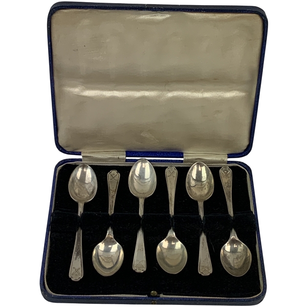 A Set of Six Walker and Hall Sterling Silver Golf Motif Teaspoons Sheffield 1933