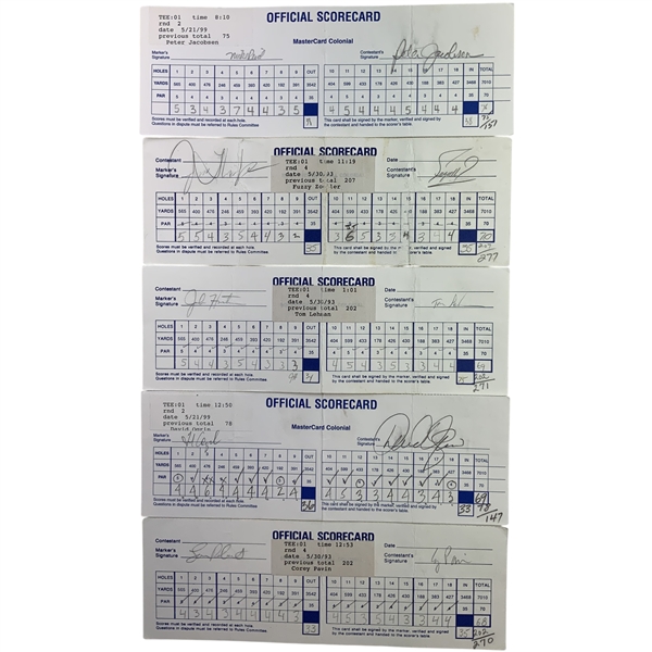 Five Signed 1990s Colonial Official Scorecards w/ Fuzzy Zoeller, Tom Lehman and Corey Pavin