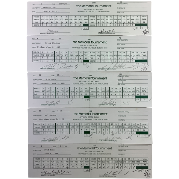 5 Course Used 1990s Memorial Tournament Official Scorecards W/ Daly, Cink, Stadler and Sutton