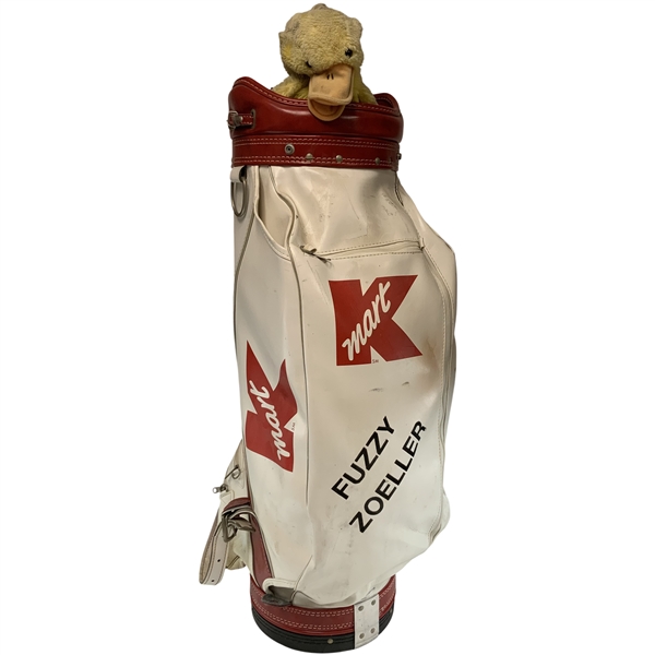 Fuzzy Zoellers Tournament Used Kmart Red & White Staff Bag w/ Signature Duck Headcover