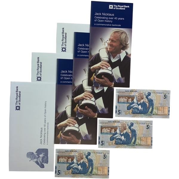 Trio of The Royal Bank of Scotland Jack Nicklaus Commemorative Five Pound Banknote Presentation Sets