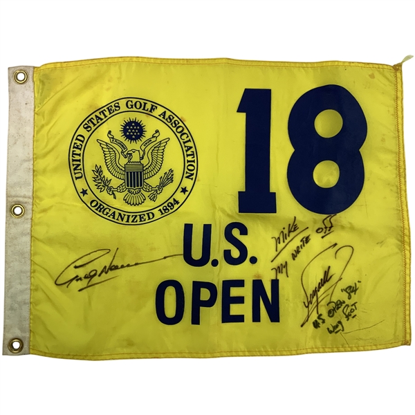 1984 US Open at Winged Foot Winning Final Rd 18th Hole Tournament Used Flown Flag Signed by Fuzzy Zoeller & Runner Up Norman to Caddie JSA ALOA