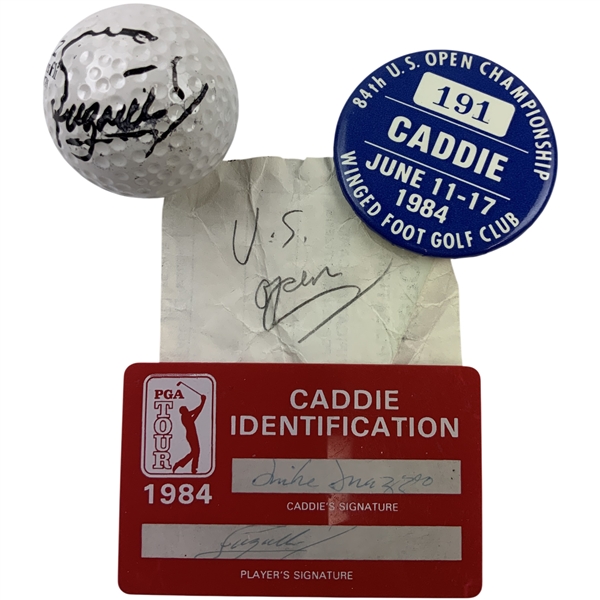 Fuzzy Zoellers 1984 US Open Final Rd Winning Signed Maxfli Used Golf Ball From his Caddie w/ Badge & ID JSA ALOA