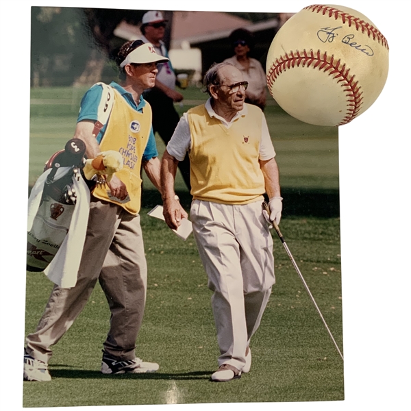Yogi Berra Signed Rawlings American League Baseball & Golfing Photo - Mazzeo Collection JSA ALOA