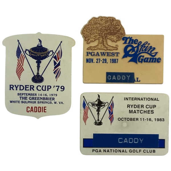 1979 & 1983 Ryder Cup & 1987 Skins Game Fuzzy Zoeller Caddy Badges - Mazzeo Collection