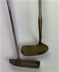 A Group of Vintage and Antique Golf Clubs Including H&B PowerBilt Woods and a Hickory-Shafted Niblick