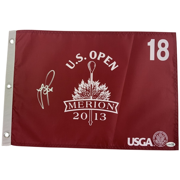 Justin Rose Signed 2013 US Open at Merion Red Screen Flag JSA#CK44876