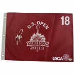 Justin Rose Signed 2013 US Open at Merion Red Screen Flag JSA#CK44876