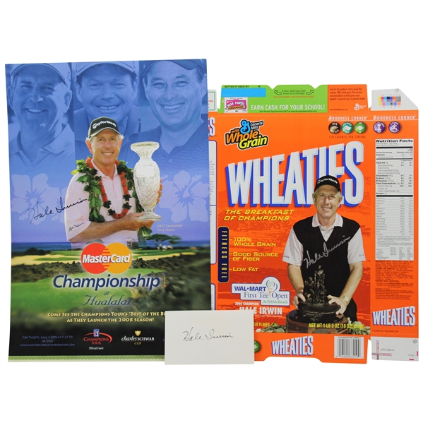 Hale Irwins Signed Wheaties Box, 2008 Hualalai Resort Poster & 3x5 Index Card JSA ALOA