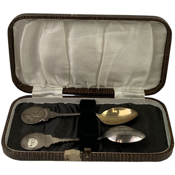 A Pair of Cased Sterling Silver Lawn Bowls Prize Spoons by Levi and Salaman, Birmingham, 1912