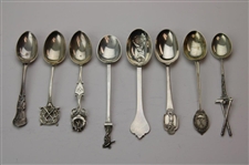 Eight (8) Various Vintage Golf Themed Sterling Silver Spoons