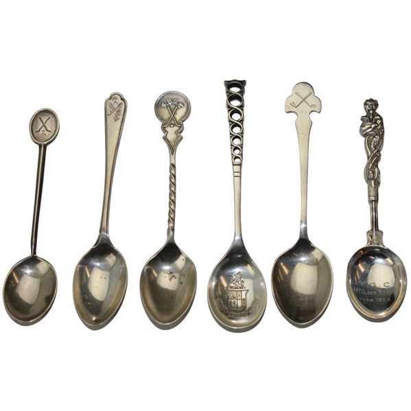 Six (6) Various Vintage Golf Themed Sterling Silver Spoons