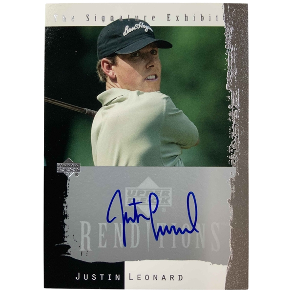 A Collection of Upper Deck Golf Trading Cards Featuring Justin Leonard and Colin Montgomerie with Two Authentic Autographs