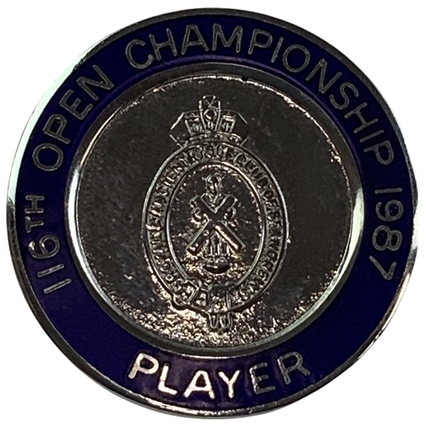 Fuzzy Zoellers 1987 Open Championship at Muirfield Contestant Badge - Mazzeo Collection
